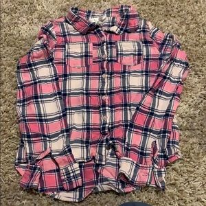 High low button up plaid